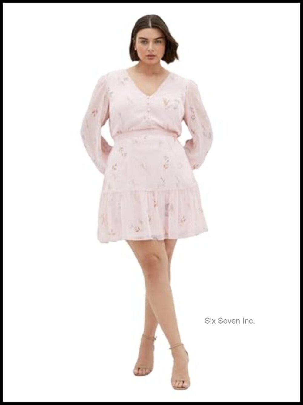 City Chic Plus Size Floral A-Line Mini Dress with Sheer Sleeves